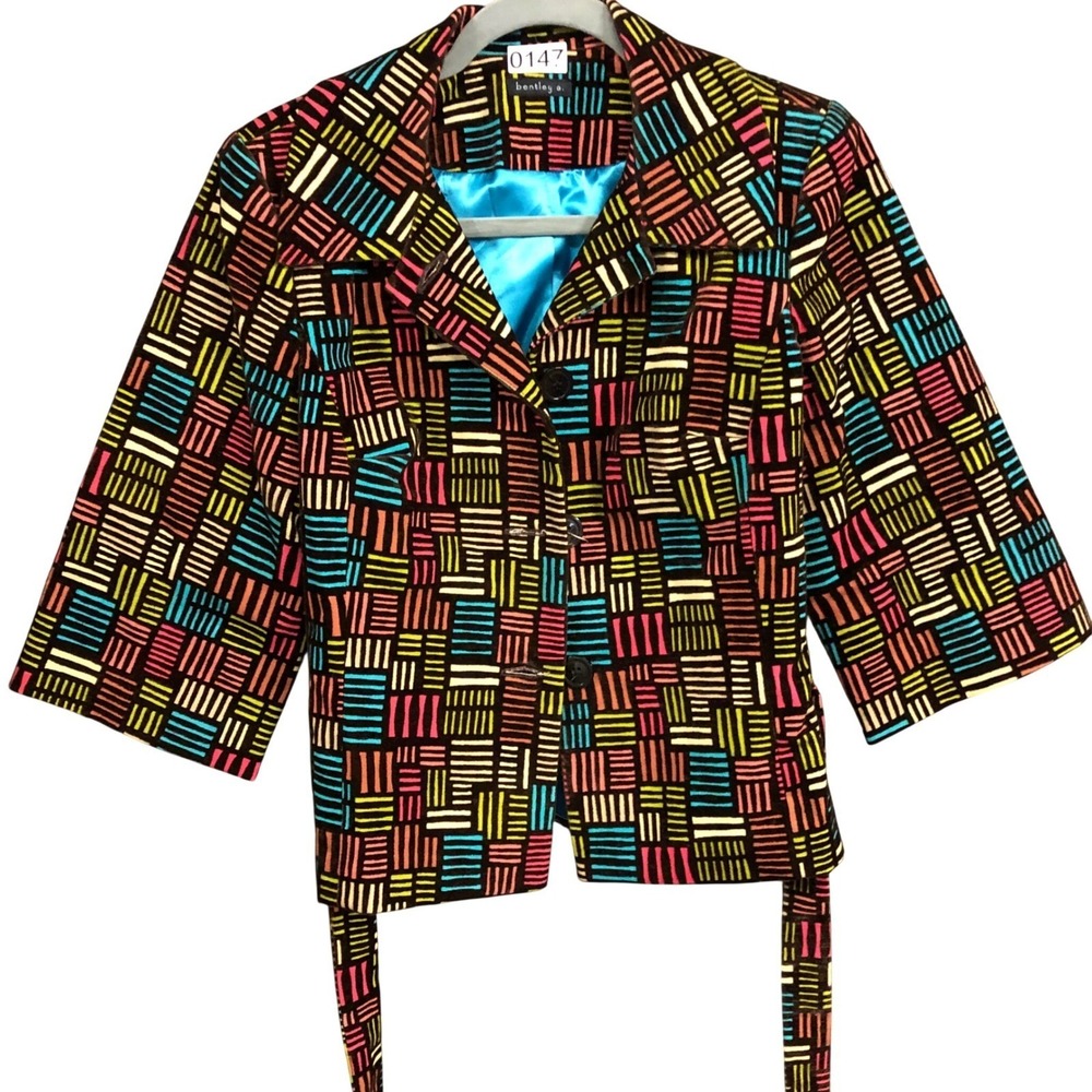 Bentley A Geometric Print Blazer Jacket Women Tie Waist Sz S‎
